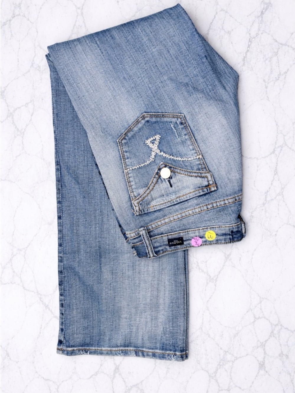 Vigoss Bootcut Jeans Size 13 Y2K Medium Wash Embellished Pocket Denim
